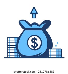 Money Bag with Coins Icon Representing Wealth Accumulation, Financial Growth, and Savings