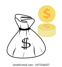 Money bag and coins icon, Money saving and money bag icon design,Pictograph of money, Flat design style eps 10 - vetor design
