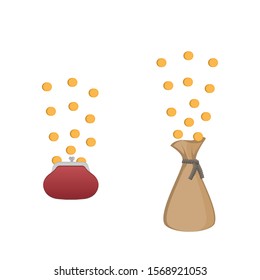 Money in the bag. Coins. Monetization. Vector illustration