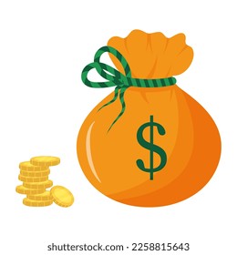 Money bag and coins. Patricks Day holiday. Symbol of abundance and wealth.