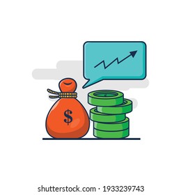 money bag, coins and statistics cartoon vector illustration design. financial statistical design concepts. flat cartoon style