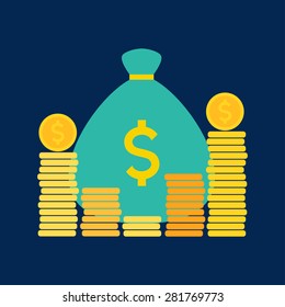 Money bag and coins. Vector illustration