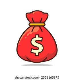 Ícone de cor de saco de dinheiro com sinal de dólar.  Ilustração financeira de vetor plano.