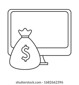 money bag with computer isolated icon vector illustration design
