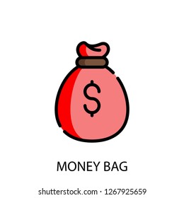 Money bag concept line icon. Simple element illustration. Money bag concept outline symbol design. Can be used for web and mobile UI/UX . Modern vector style. 