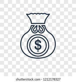 Money bag concept vector linear icon isolated on transparent background, Money bag concept transparency concept in outline style