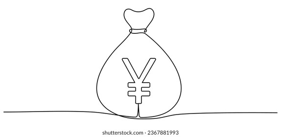 Bolsa de dinero sigue dibujando una línea. Concepto de símbolo de asia de negocios. Ilustración vectorial aislada en blanco.