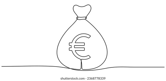 Bolsa de dinero sigue dibujando una línea. Concepto de signo del euro empresarial. Ilustración vectorial aislada en blanco.