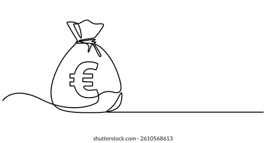 Money bag continuous one line drawing. Business dollar sign concept. Vector illustration isolated on white background, Continuous Line Drawing of Saving Money Icon. Hand Drawn Symbol Vector concept.