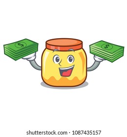 With money bag cream jar mascot cartoon