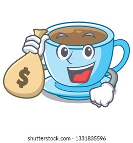 With money bag cup of delicious cartoon milk tea
