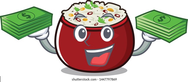 With money bag curd rice isolated with the cartoon