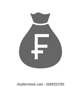 Money bag currency simple design icon. Swiss franc moneybag icon. Switzerland franc money sack.
