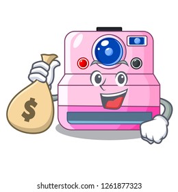 With money bag cute retro instant camera on cartoon