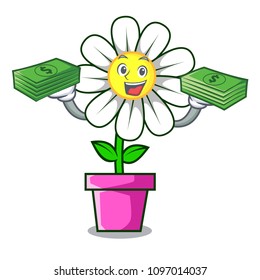 With money bag daisy flower mascot cartoon