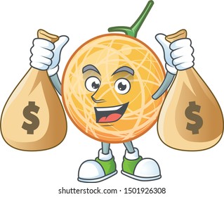 With money bag dessert cantaloupe fruit cartoon with mascot