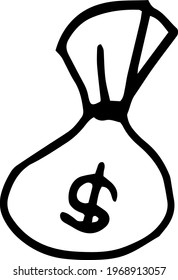money bag dolar doodles icon office work from home graphic illustration hand drawn sketch work place interior separately on white background