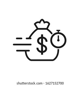 Money Bag With Dolars, Quick And Easy Loan, Fast Money Providence, Business And Finance Services, Timely Payment, Financial Solution, Vector Line Icon