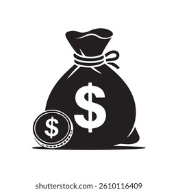 Money Bag and Dollar Coin Icon Vector