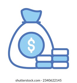 Money bag with dollar coins, savings icon in trendy style, premium vector design
