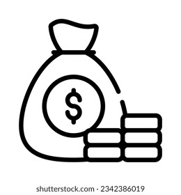 Money bag with dollar coins, savings icon in trendy style, premium vector design