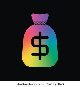 Money bag with dollar. Full moneybag icon. Rainbow color and dark background