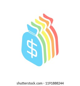 Money bag with dollar. Full moneybag icon. Stack of colorful isometric icons on white background