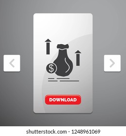 money, bag, dollar, growth, stock Glyph Icon in Carousal Pagination Slider Design & Red Download Button