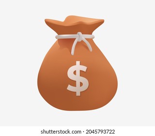 Money bag with dollar icon Cash, interest rate, business and finance, return on investment, financial solution, prepayment and down payment concept. 3d vector illustration. Money bag, business success