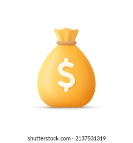 Money bag with dollar icon. Cash, interest rate, business and finance, return on investment, financial solution, prepayment and down payment concept. 3d vector icon. Cartoon minimal style. - Shutterstock ID 2137531319