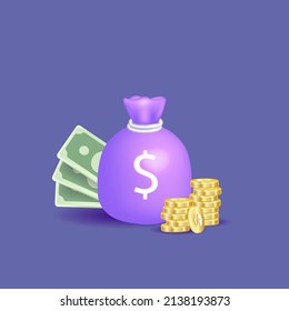 Money bag with dollar icon Cash, interest rate, business and finance, return on investment, financial solution, prepayment and down payment concept.