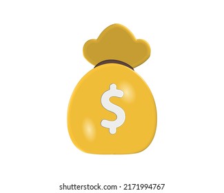 Money bag with dollar icon. Cash, interest rate, business and finance, return on investment, financial solution, prepayment and down payment concept. 3d vector icon. Cartoon minimal style.