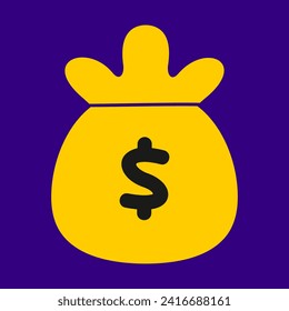 Money bag with dollar icon. Cash, business and finance, concept. Cartoon style.