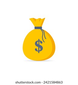 Money bag dollar icon. Cash business and finance, return on investment financial solution, prepayment and down payment concept. Cartoon minimal style. Vector