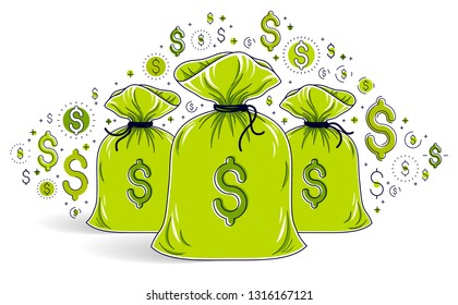 Money bag and dollar icon set vector design, savings or investments concept.