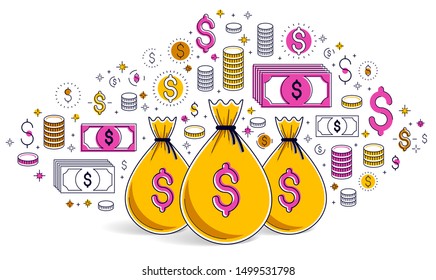 Money bag and dollar icon set vector design, savings or investments concept.