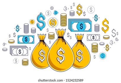 Money bag and dollar icon set vector design, savings or investments concept.