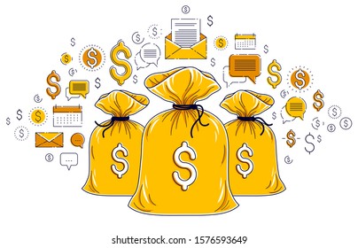 Money bag and dollar icon set vector design, savings or investments concept.