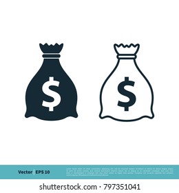 Money Bag Dollar Icon Vector Logo Template Illustration Design. Vector EPS 10.
