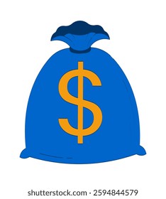 Money bag with dollar sign 2D doodle object. Cash packed in sack. Financial success and prosperity cartoon element flat vector clipart isolated on white background. Hand drawn illustration