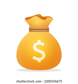 Money bag with dollar sign. Cash, money, business and finance element, financial solution, prepayment and investment concept. 3d vector currency icon.