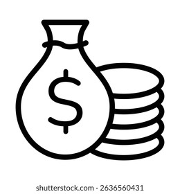 Money bag with a dollar sign and coins. Suitable for financial articles, banking concepts, savings illustrations, investment themes, and wealth graphics.
