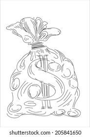 Money bag with dollar sign. Hand drawing sketch vector 