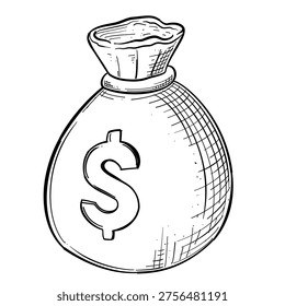 money bag dollar sign vector line art hand drawn illustration