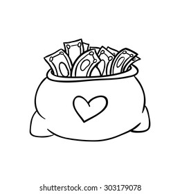 Money bag with dollar sign vector illustration, doodle
