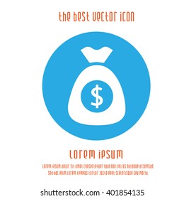 Money bag with dollar sign vector logo icon. Wealth bank business round blue white simple isolated symbol.