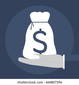 Money bag with dollar sign. Vector illustration. Concepts for finance, making money, profit, piggy bank. Can be used for infographics, web design, diagram.
