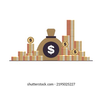 Money bag with dollar symbol and coin, interest rate, business, finance, return on investment, financial solution, payment method concept flat vector illustration.