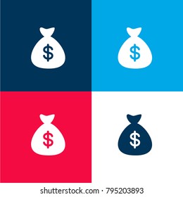 Money bag with dollar symbol four color material and minimal icon logo set in red and blue