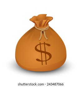 Money bag with dollars.